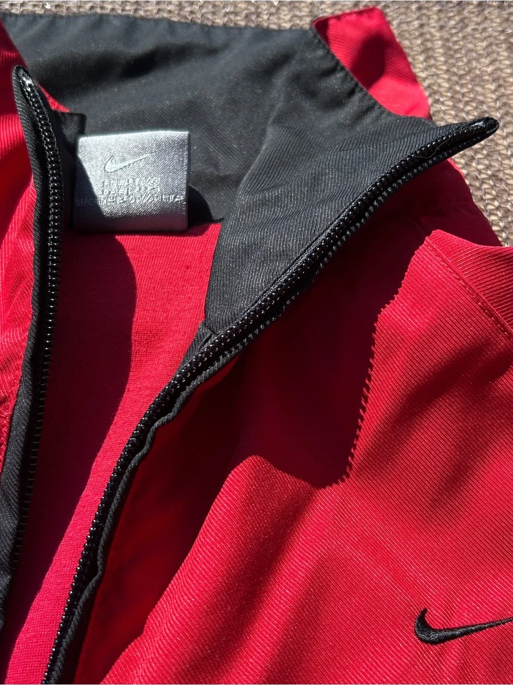 Nike Kids Red Full‑Zip Rain Jacket with Black Trim